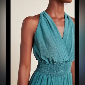 Anthropologie Teal Halter Jumpsuit